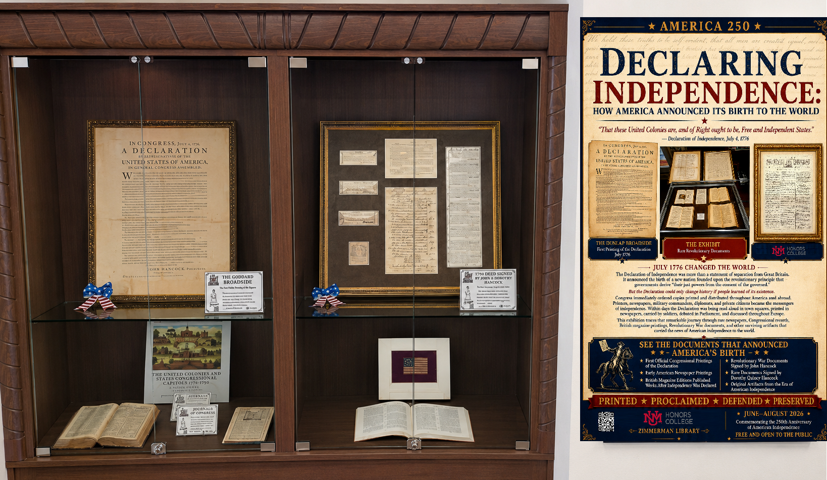 Picture of a cabinet with items from 1776.
