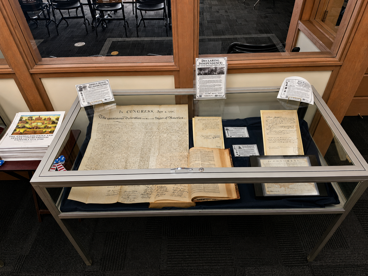 Image from a case holding documents related to the Declaration of Independence.