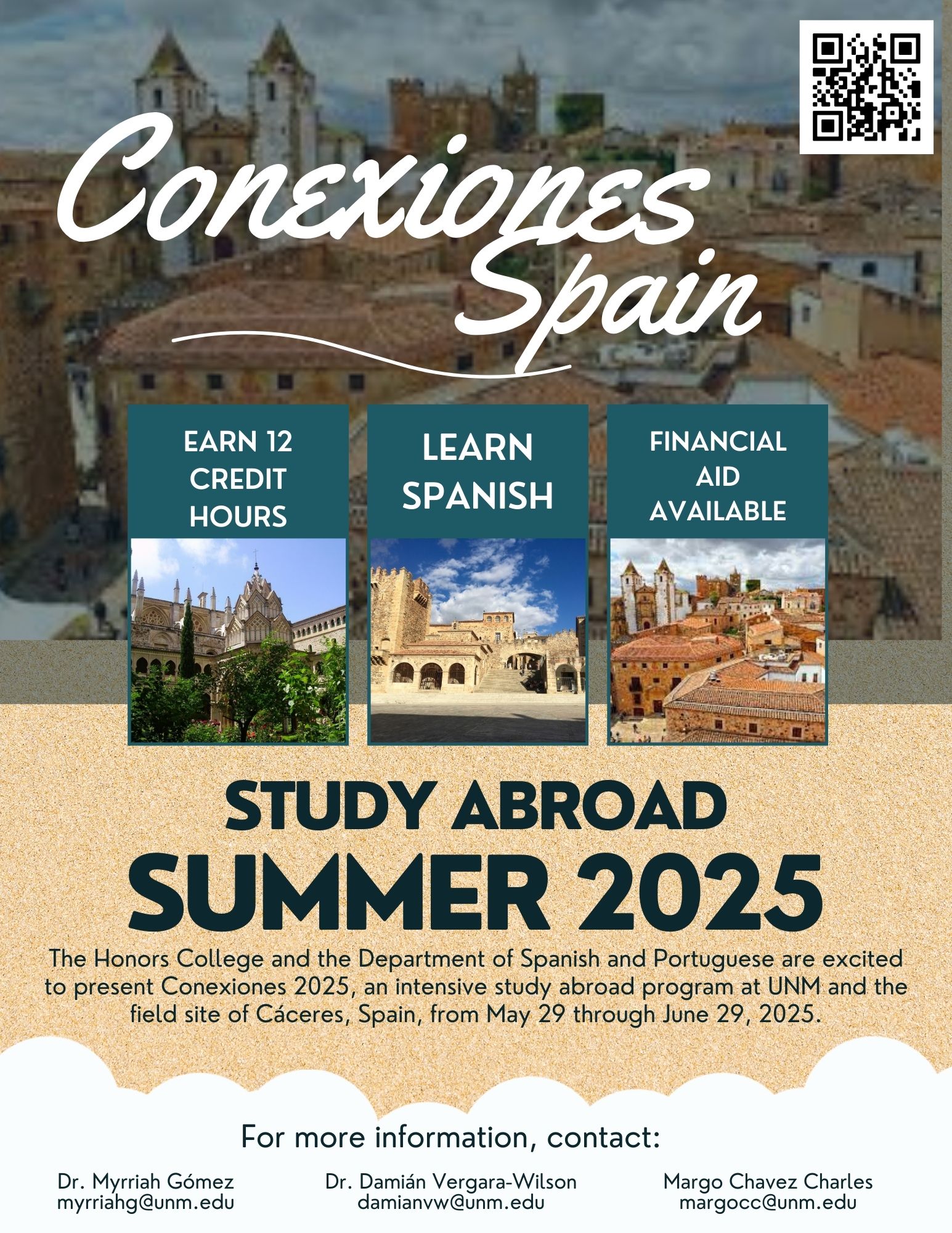 Flyer displaying information for Conexiones Summer 2025