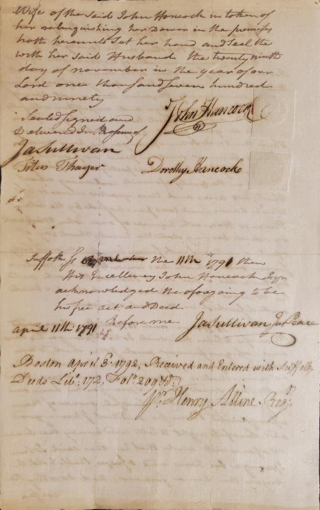 Picture of John and Dorothy Handcock 1791 Deed