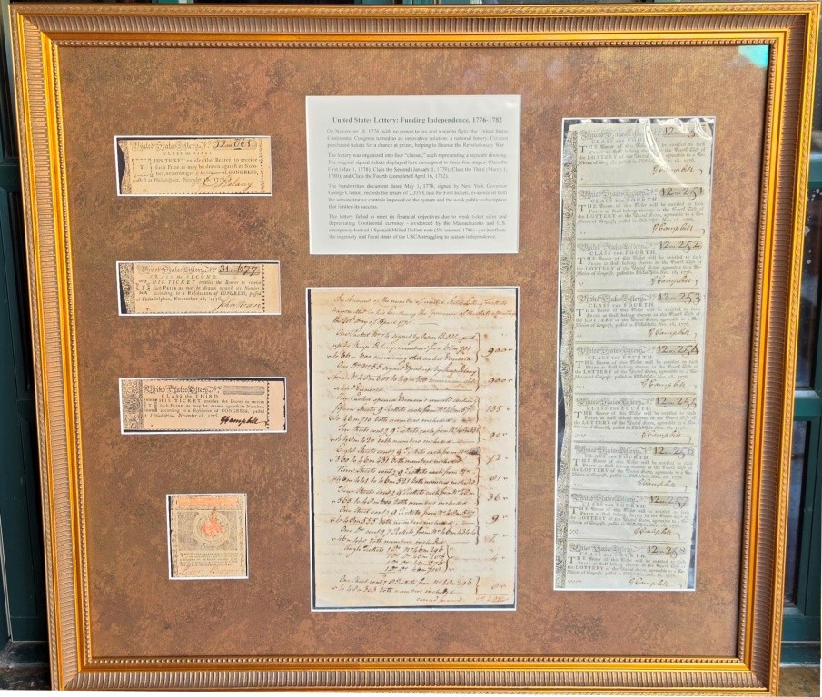 Picture of documents from the US Lottery 1776-1782