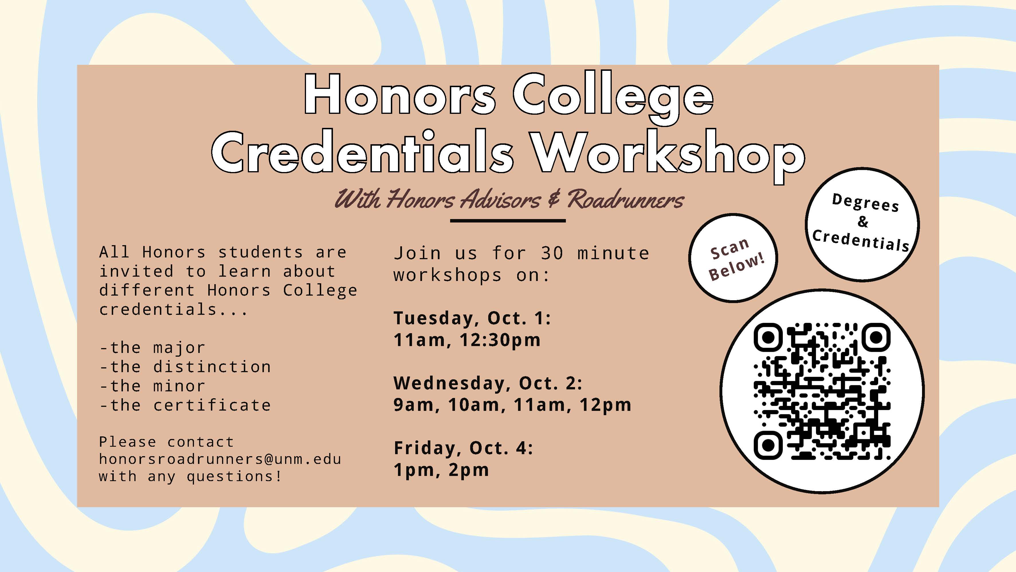 Flyer showing dates for the credential workshop