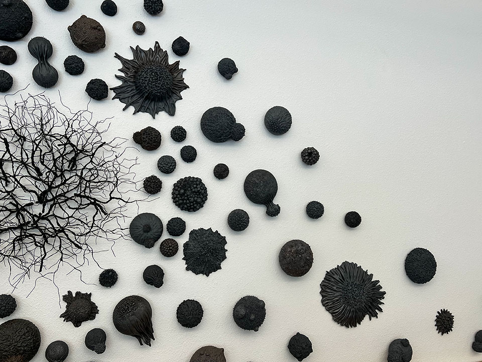 black artwork on spectra gallery wall