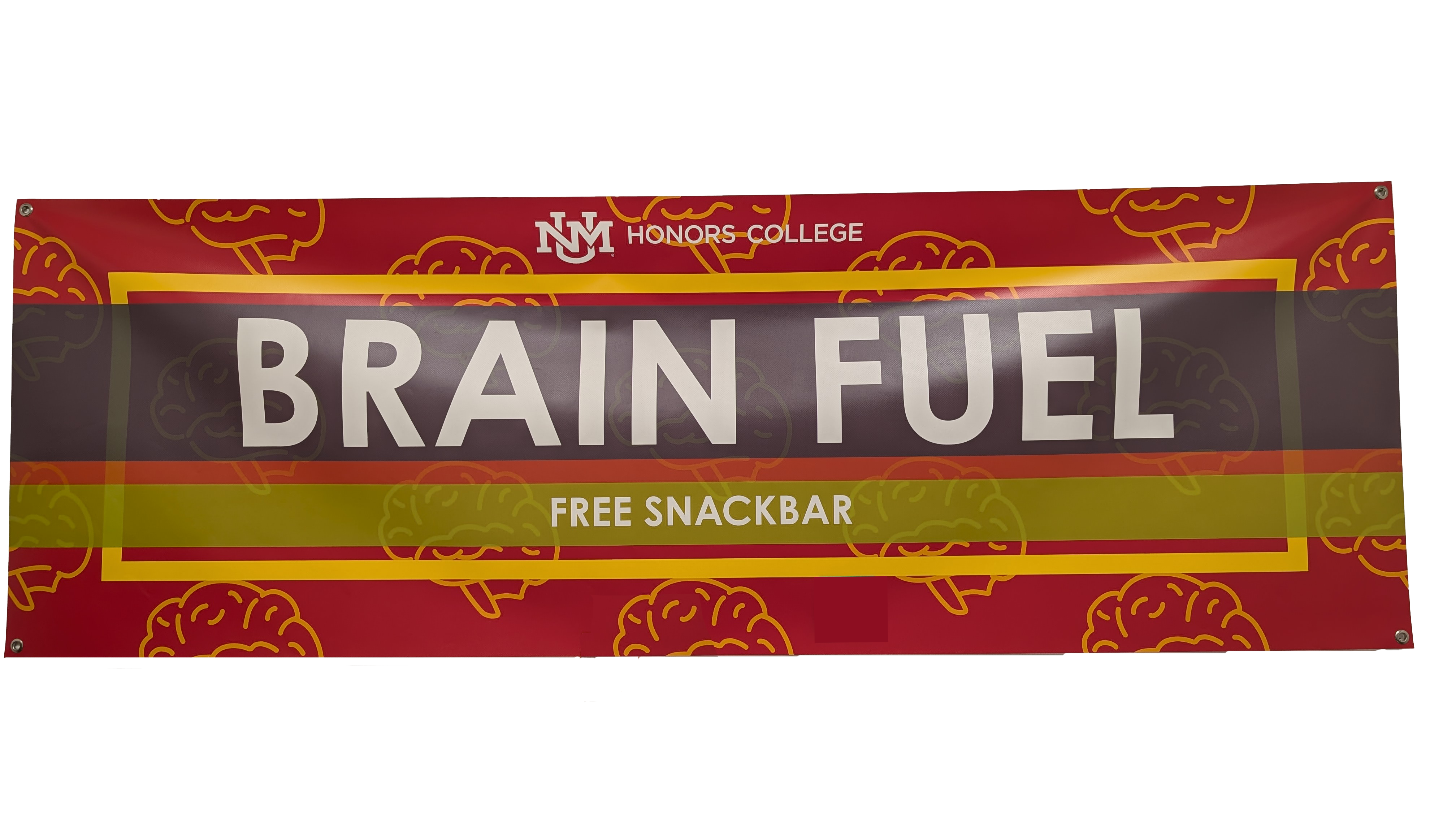 Photo of the Brain Fuel banner, located in the Honors College.